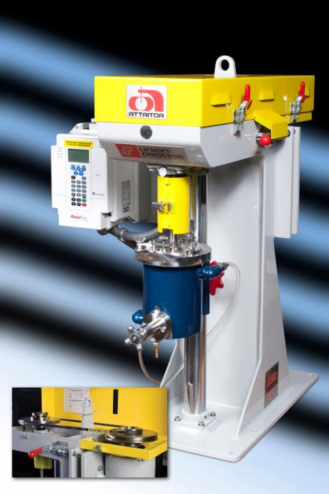 The Union Process HD-01/HDDM-01 combination lab Attritor can process both fine and coarse material and/or perform multiple-stage grinding.