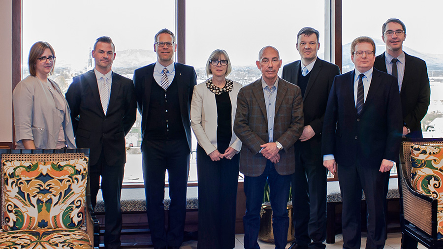 From left to right: Jennifer Seidel, Georg USA, Uwe Scharfy, Georg USA, Mark Georg, CEO Georg, Amy West, Capco, Edward E West, Capco, Dr Wieland Klein, MD Georg Machine Tool Division, Christopher Buch, Georg and Michael Ansorge, Georg USA.