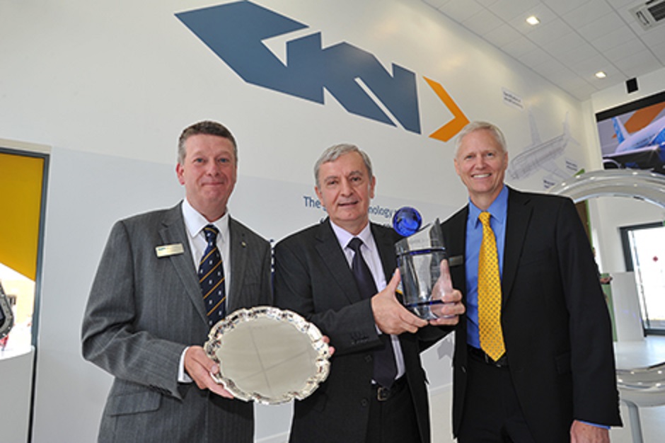 GKN Aerospace presents the Premier supplier award to SC Aerosatar. Pictured left to right are Rob Soen, SVP Supply chain, GKN Aerospace, Grigore Filip, MD, SC Aerostar and Kevin Cummings, CEO, GKN Aerospace.