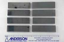 Figure 8. Conforming and Non-conforming G48C Corrosion Coupons.  Pitting indications correspond to dark spots on left-hand samples.