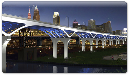 An artist's rendering of the I-90 Innerbelt Bridge Project in downtown Cleveland.