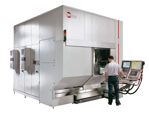 A Hermle MPA 40 hybrid 5-axis machining centre with integrated additive manufacturing capability, sound insulating cabinet and control panel.