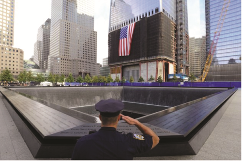 Two recessed pools and the ramps that surround them encompass the footprints of where the Twin Towers once stood.
