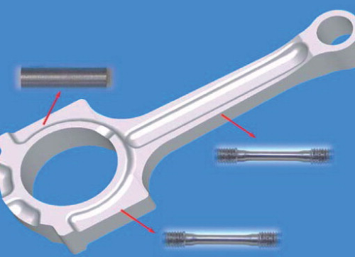 Figure 1. Tensile and compressive yield strength test-pieces machined from connecting rods. (After Ilia)