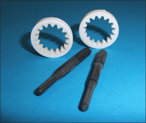 Figure 1. Two-component prototypes of the case study's glow plug and gear wheel.