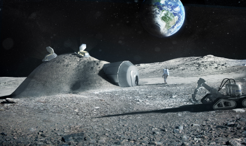 Concept of the lunar base made with 3D printing.