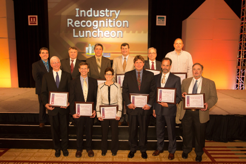 Figure 1. Congratulations to the MPIF Distinguished Service Award Winners. From left (back row): Gilles L'Espérance; Roger Lawcock; Nicholas Mares; James Oakes; Mark S Greenfield; and Richard Pfingstler. Front row: Russell A Chernenkoff; Joseph Strauss; Susan M Abkowitz; Michael E Lutheran; Paul A Hauck; and Robert T Beimel. Photo courtesy of MPIF.