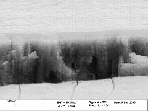 Figure 5: FE SEM showing low-temperature passivate film over zinc.