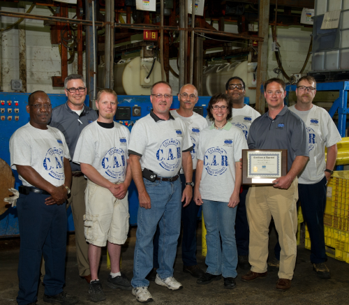 Columbia Chemical's Tom Alderson and Chad Murphy recently visited Mid State Plating Co. (Flint, Mich.) to present the team with their Columbia Approved Resource (C.A.R.) certificate. From left: Dwayne Gillespie, Tom Alderson, Troy Shipperley, Tim Stokes, Doug Drury, Dana Linker, Spencer Smith, Chad Murphy and Tom Meier.