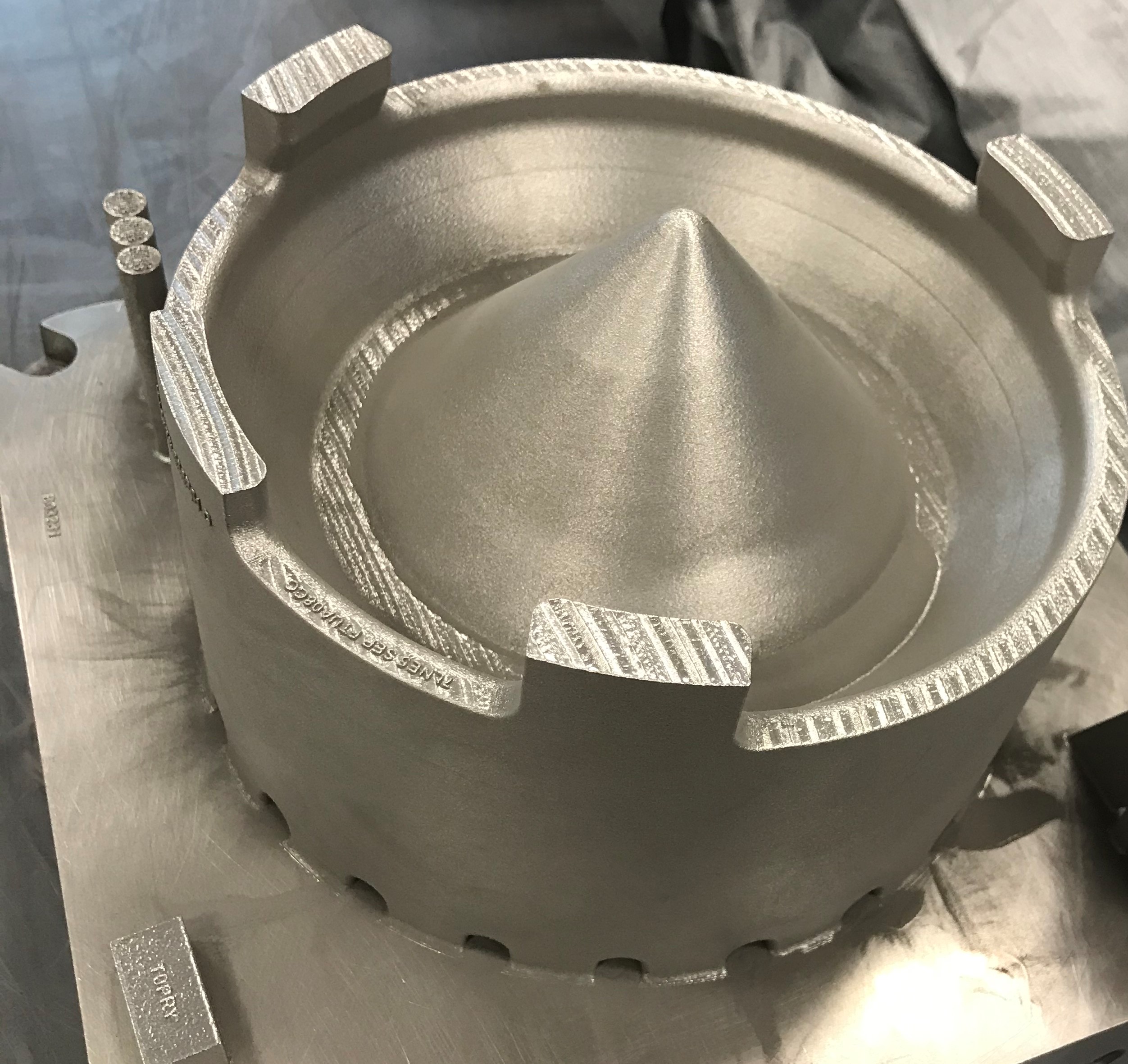 A 3D printed sump cover for the F110 engine. (Photo courtesy GE.)