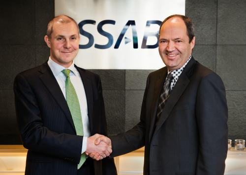 Olaf Faxander, the new CEO of Sandvik (left) with the new CEO of SSAB, Martin Lindqvist.