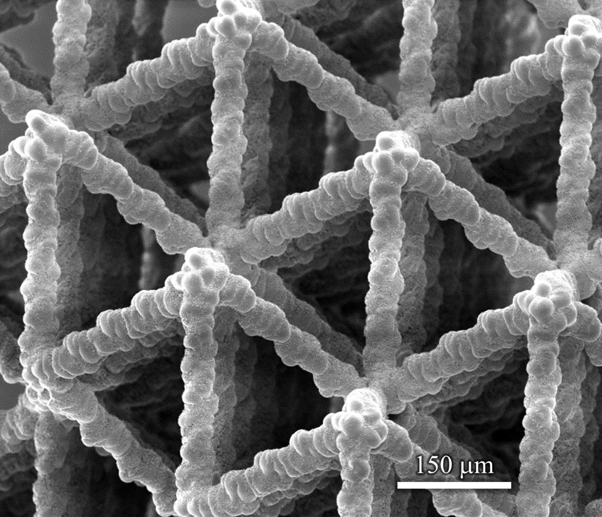 This image shows one of the microstructures developed at Washington State University, which could find use in batteries, lightweight ultrastrong materials, catalytic converters, supercapacitors and biological scaffolds. Image: Washington State University.