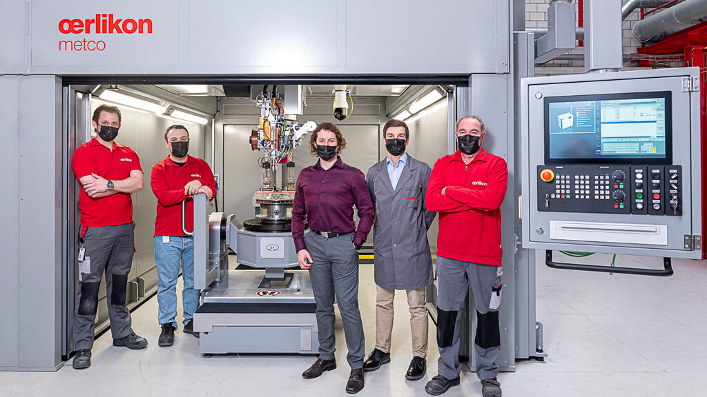 Oerlikon Metco’s laser center team. From left: Patrick Spapens, Kemal Coskun, Dr Arkadi Zikin, Jörg Spatzier and Peter Öhninger.