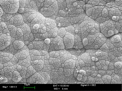 Figure 11: SEM micrograph of black passivated zinc-nickel alloy (Tridur ZnNi H1) without any further post-treatment.
